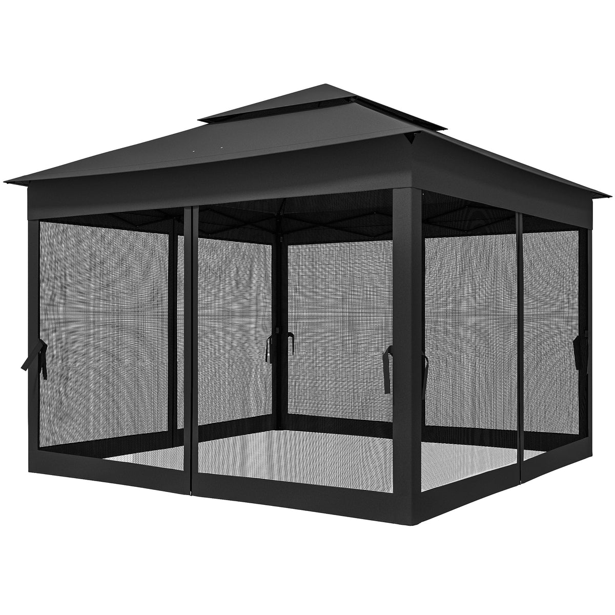 3 x 3 m Pop Up Gazebo with Double Roof, Netting & Carry Bag, Black — product view 2