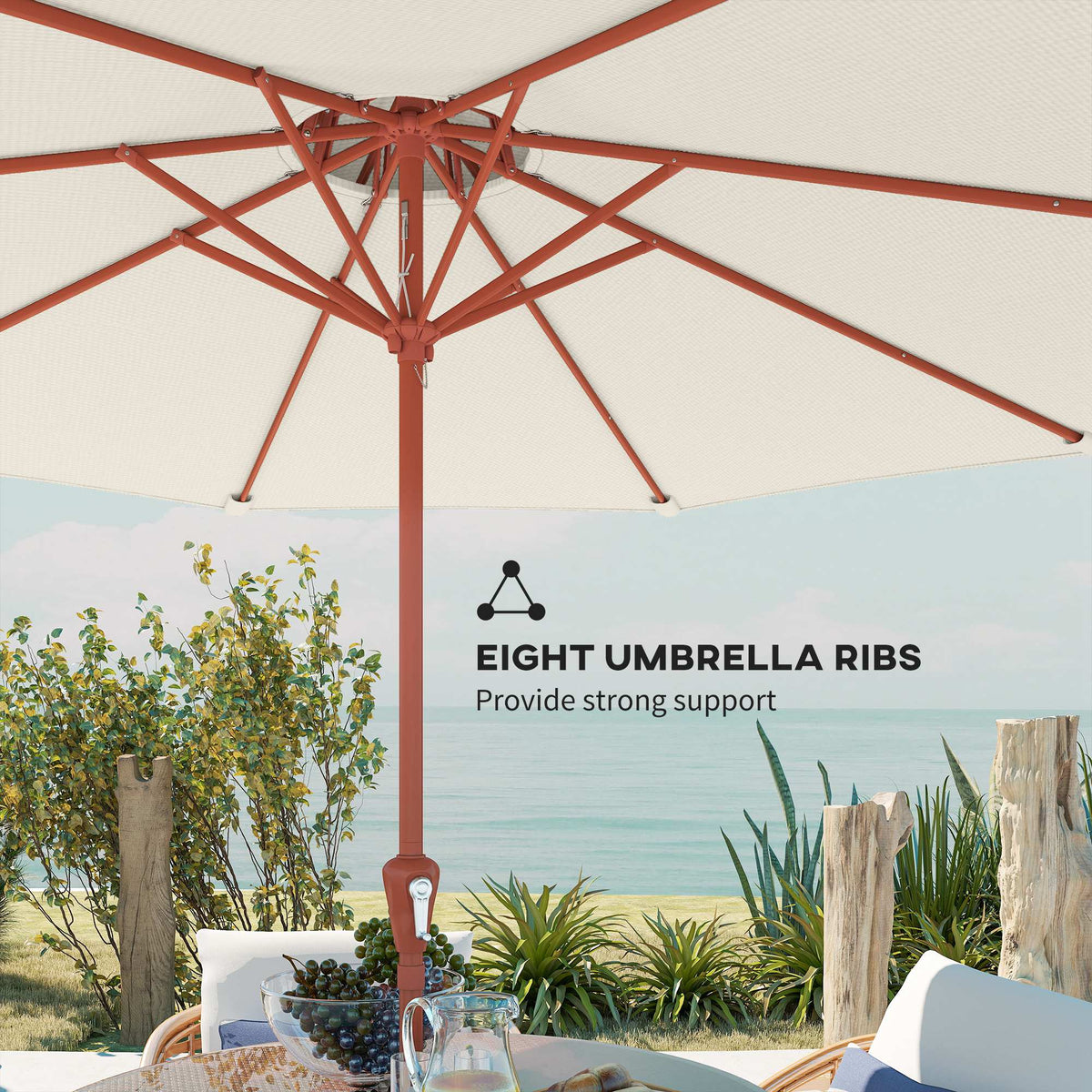 104'' x 104'' Patio Umbrella with Crank and Double Top, Cream White — product view 7