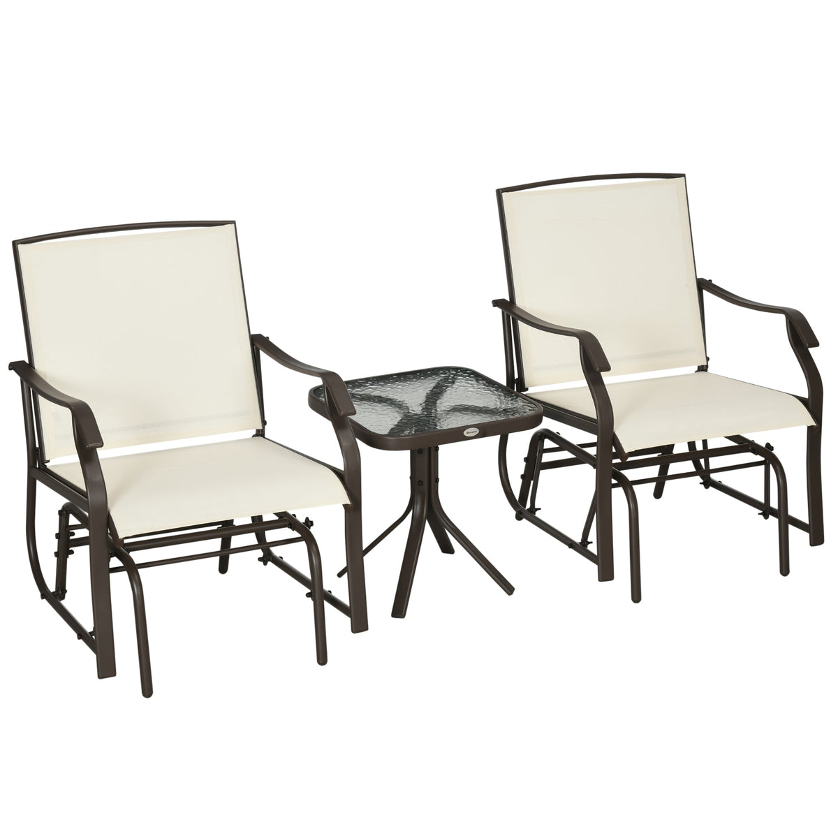 3 Piece Outdoor Glider Chair with Coffee Table Bistro Set, Cream White — product view 1