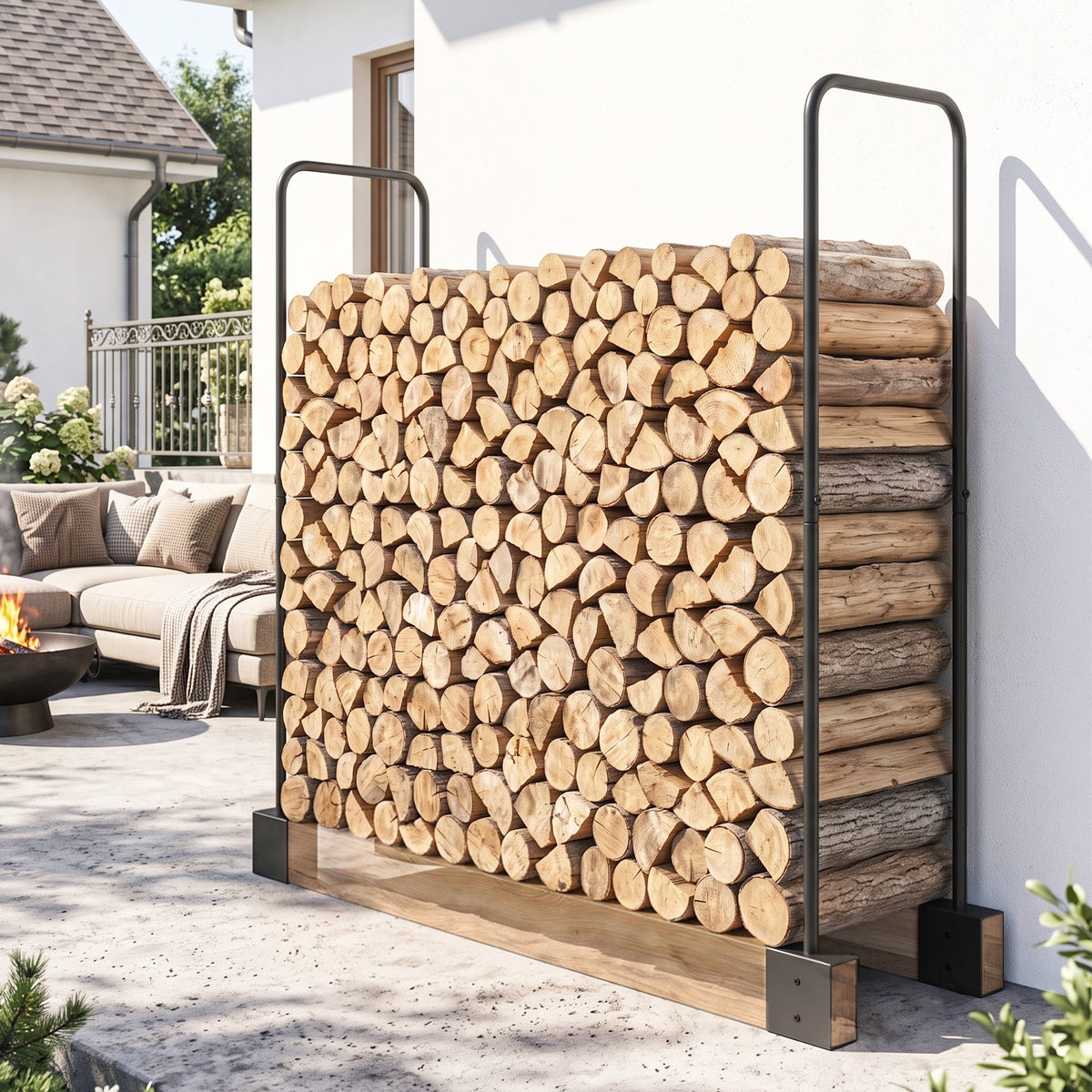 Heavy-Duty Steel DIY Firewood Rack with Customizable Width for Indoor & Outdoor Log Storage, Black — product view 3