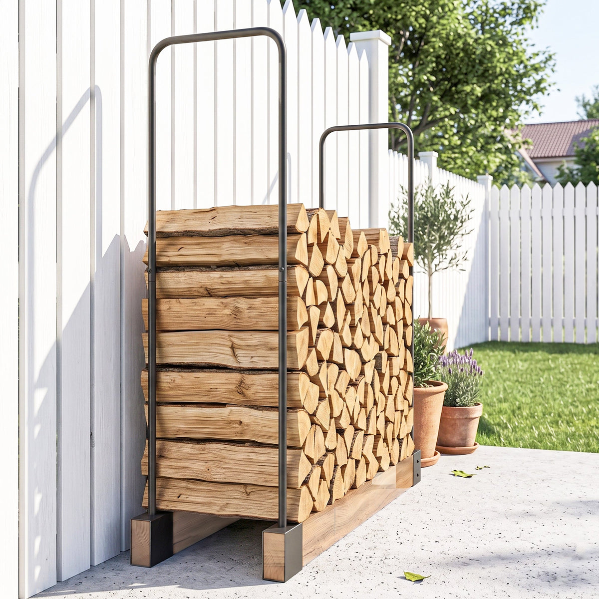 Heavy-Duty Steel DIY Firewood Rack with Customizable Width for Indoor & Outdoor Log Storage, Black — product view 4