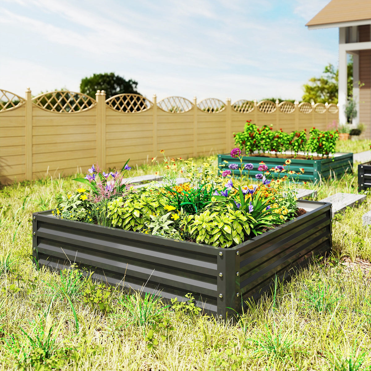 4' x 4' x 1' Galvanized Raised Garden Bed for Vegetables, Black — product view 4