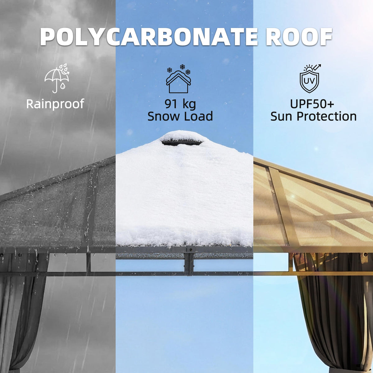 3 x 3 m Hardtop Gazebo with Polycarbonate Roof and Curtains, Tan — product view 6