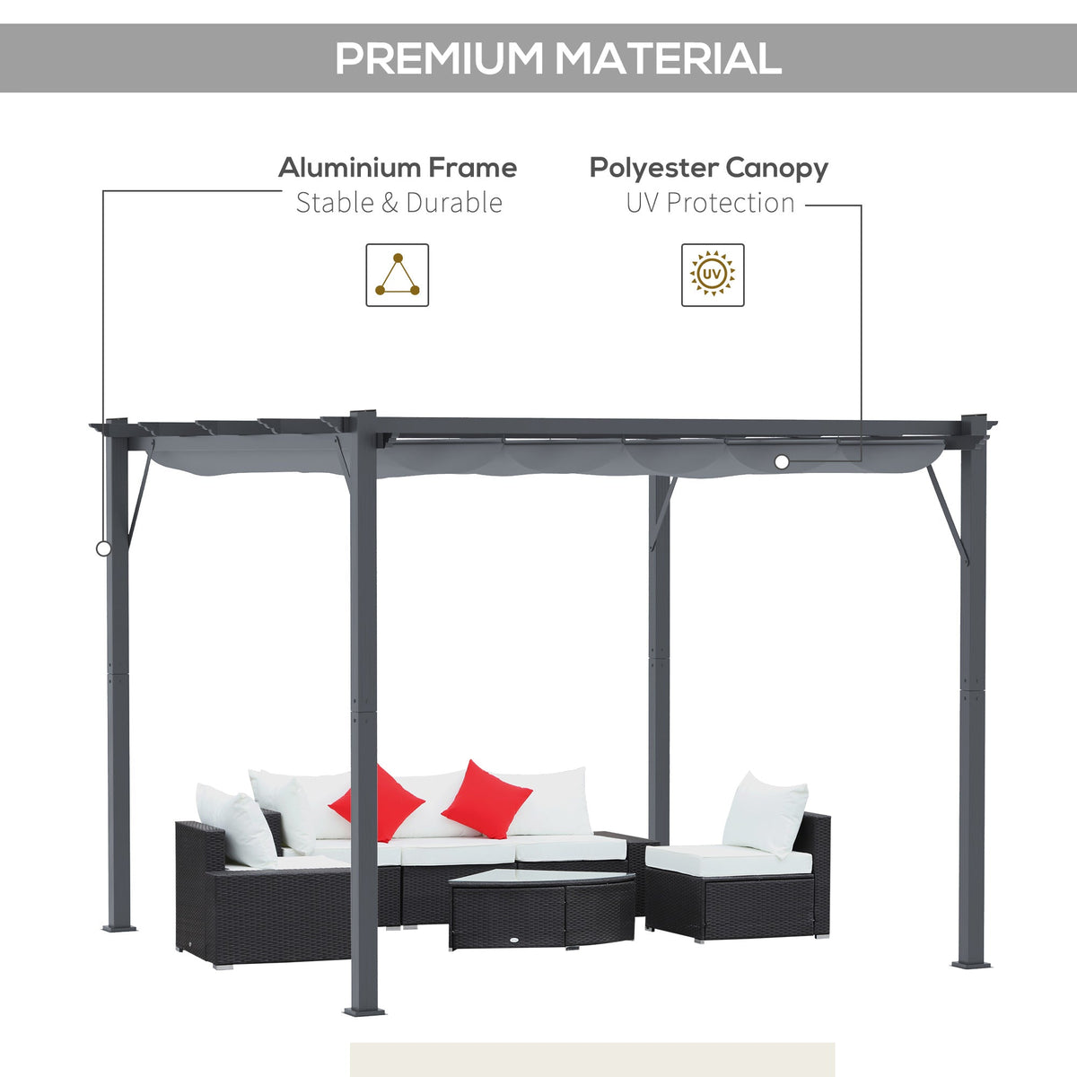 3 x 3m Pergola with Retractable Roof & Aluminium Frame, Dark Grey — product view 7