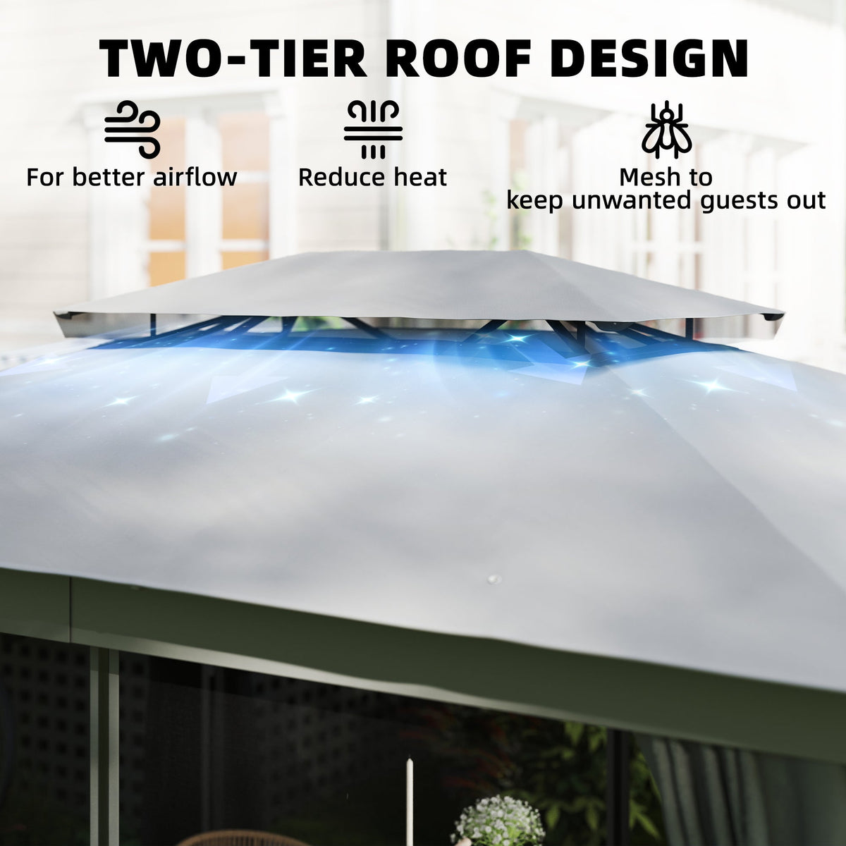 10' x 12.5' Outdoor Gazebo with Double Roof, Curtains and Netting, Dark Grey — product view 6