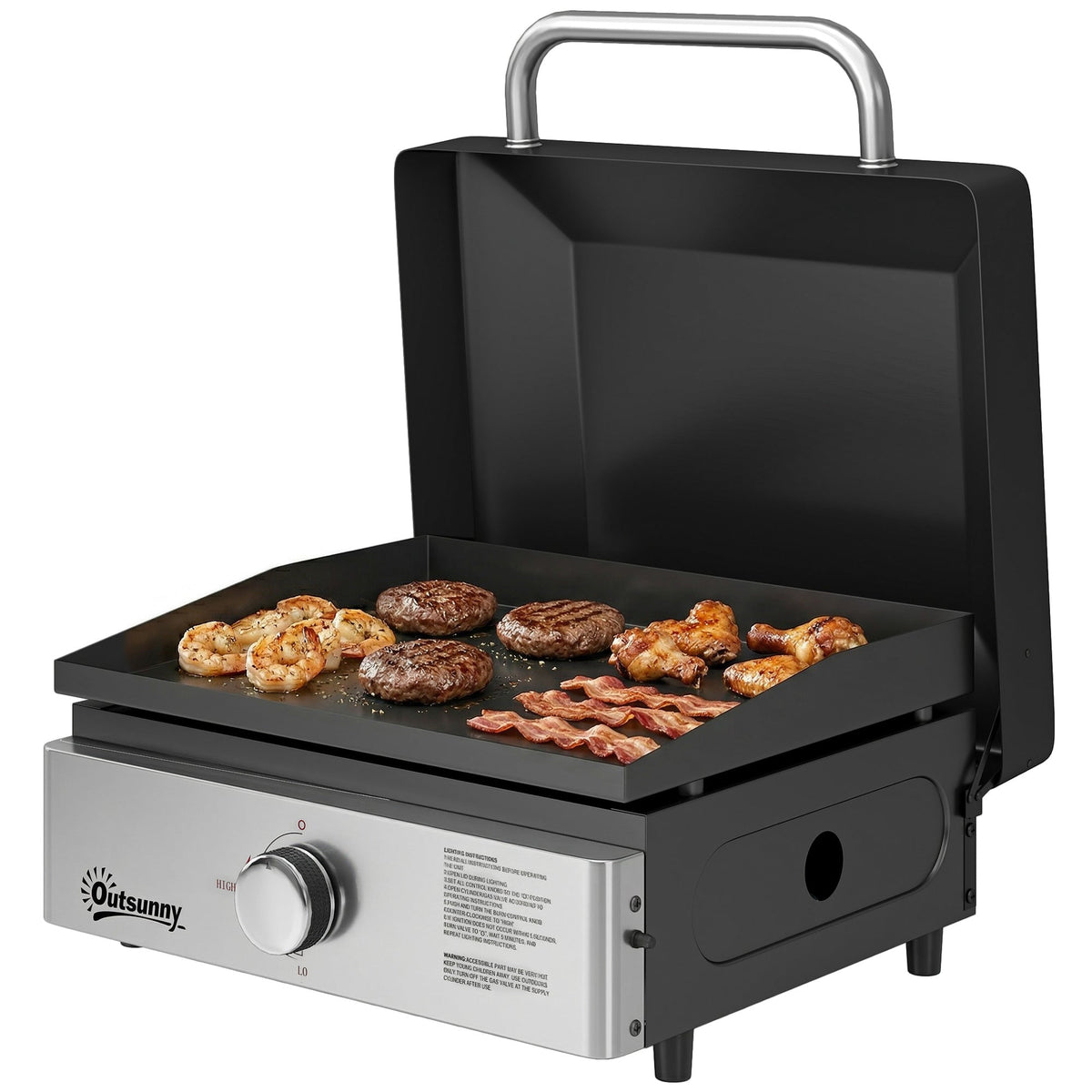 Portable Gas Plancha Grill 3.5 kW, Tabletop Griddle with Grease Cup, Black — product view 2
