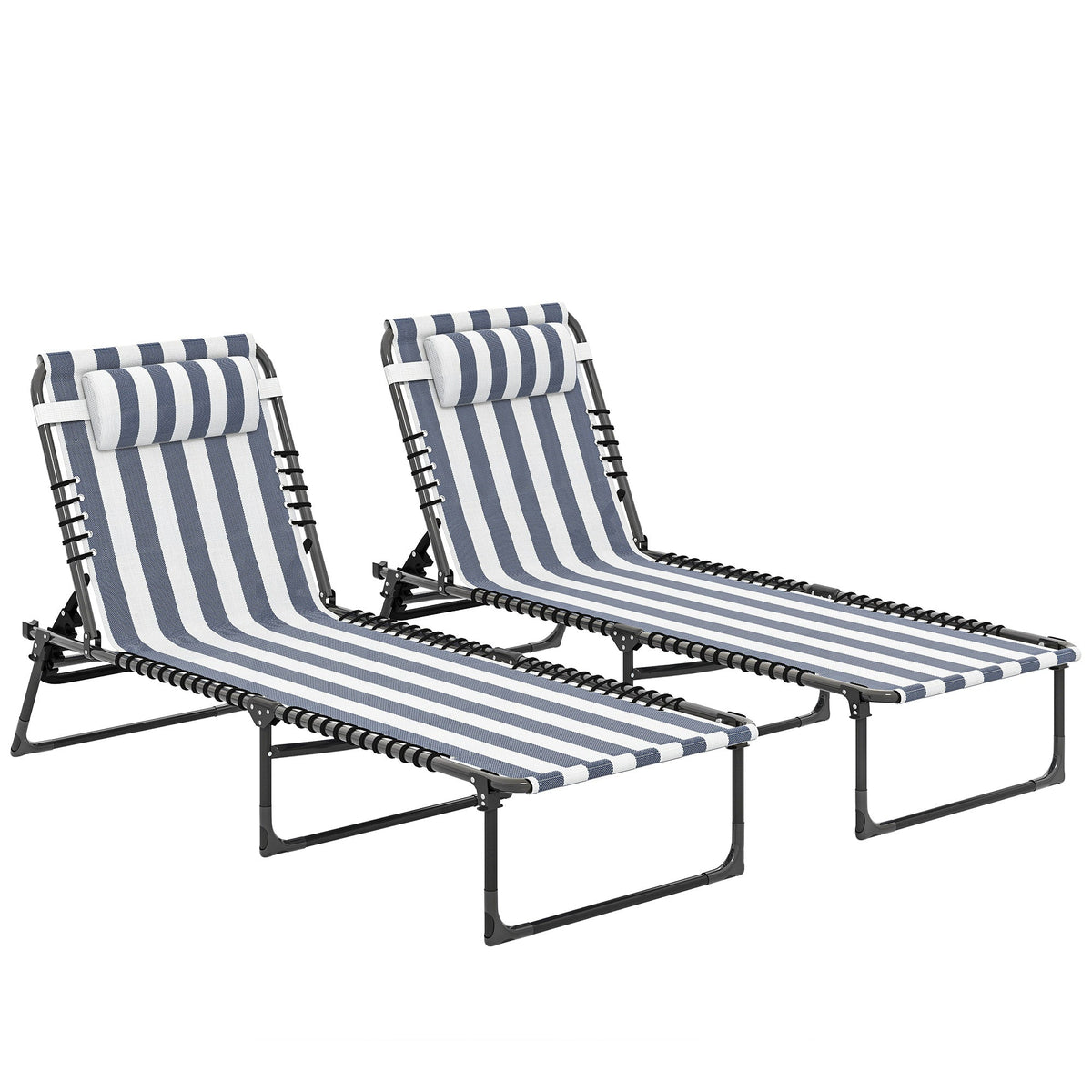 Folding Chaise Lounge Chair Set of 2 with 4-Position Reclining Back for Beach, Poolside, Yard, Blue and White — product view 1