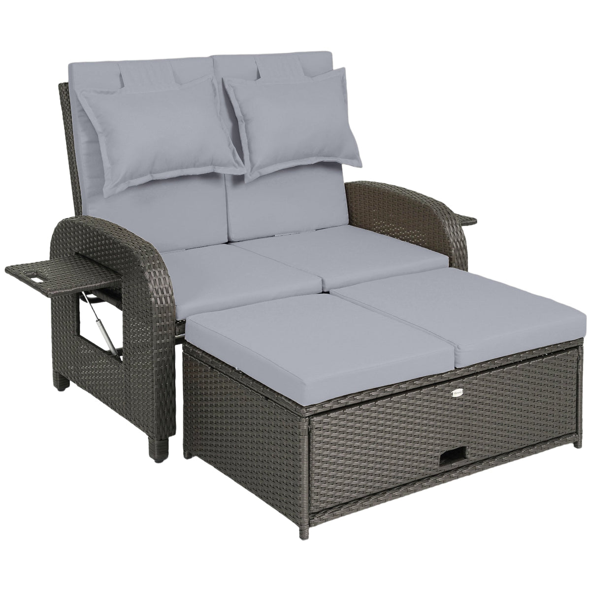Rattan Patio Daybed with Storage Ottoman and Adjustable Backrest, Gray — product view 1