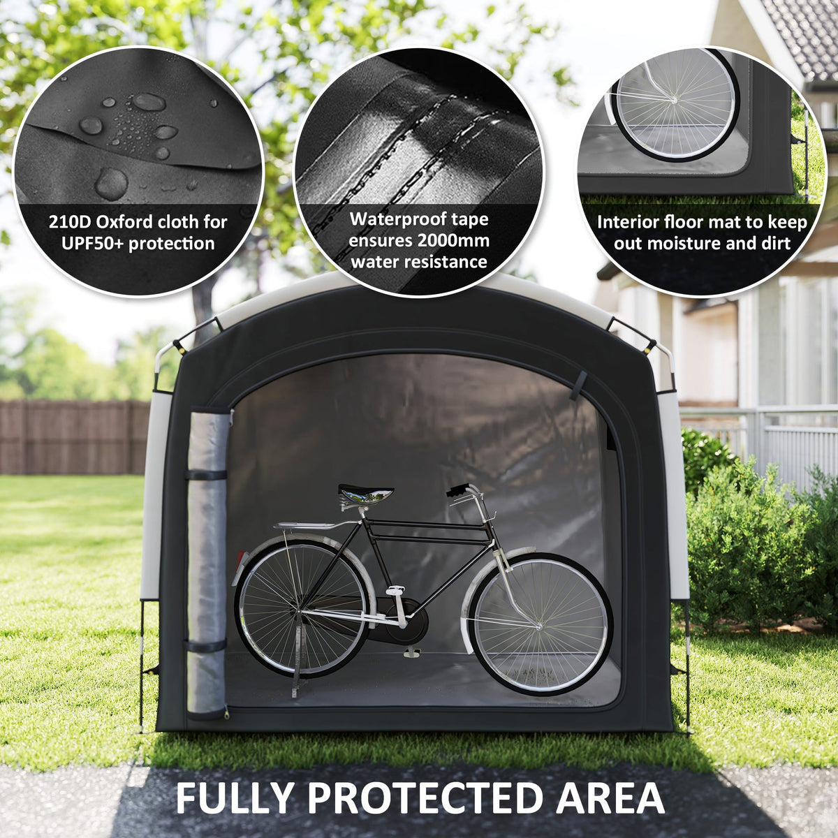 Bike Storage Tent with 210D Oxford Fabric and Carry Bag for 3-4 Bikes, Black — product view 7