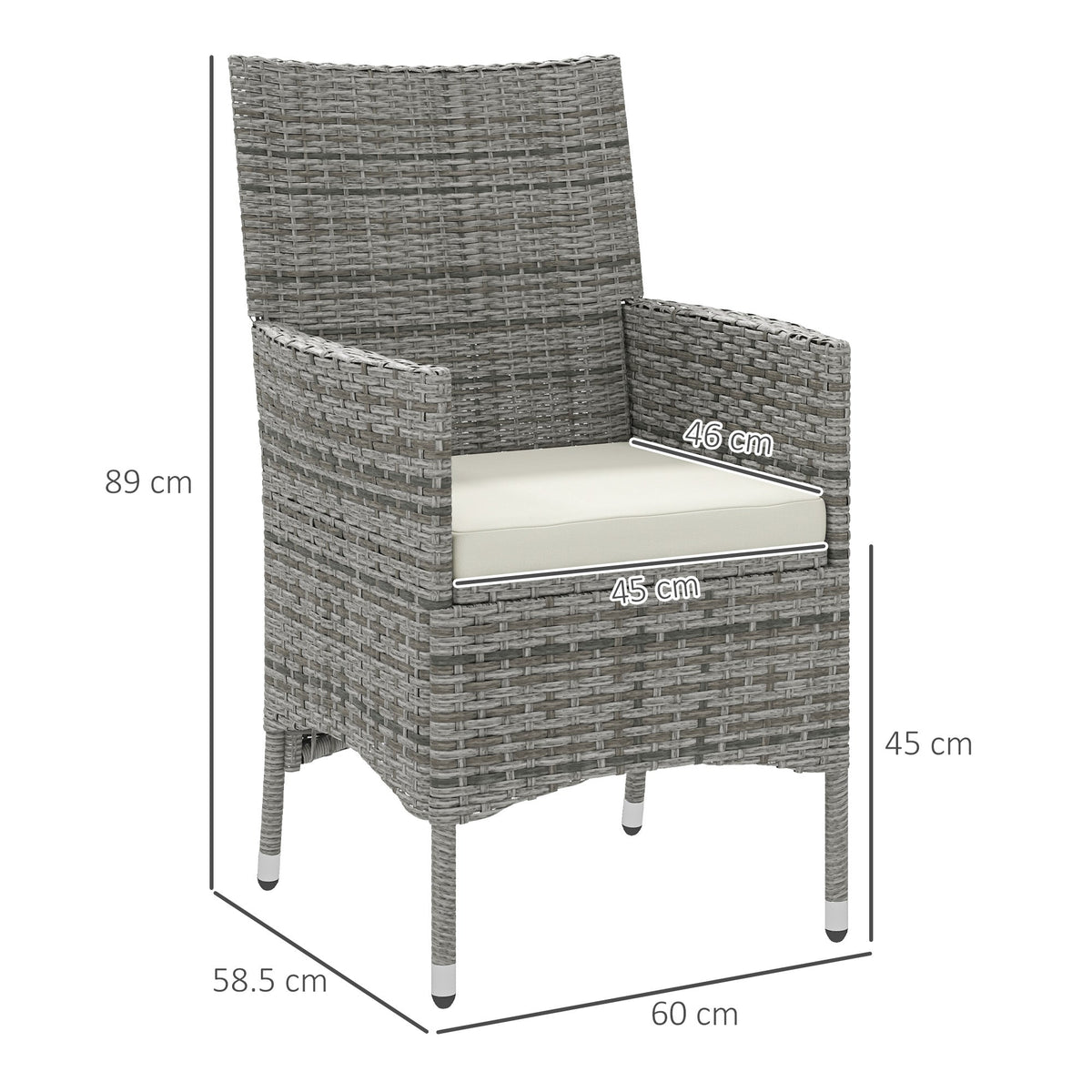 2 Piece PE Rattan Dining Chair Set with Cushions & High Back, Mixed Grey — product view 5