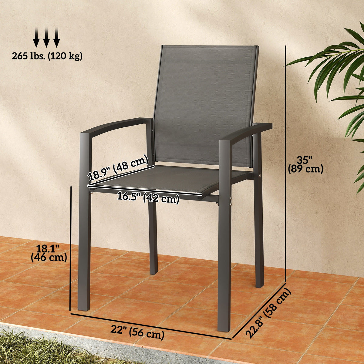 Set of 2 Stackable Patio Dining Chairs with Mesh Seat, Dark Grey — product view 5