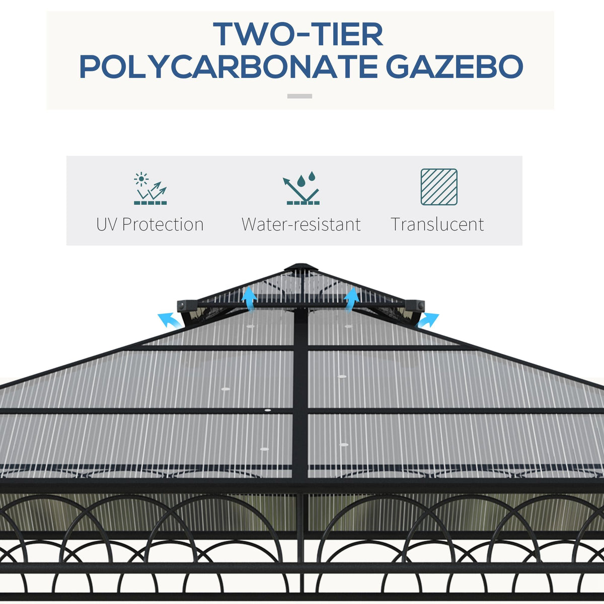 3 x 3m Polycarbonate Hardtop Gazebo with Curtains & Netting, Khaki — product view 6