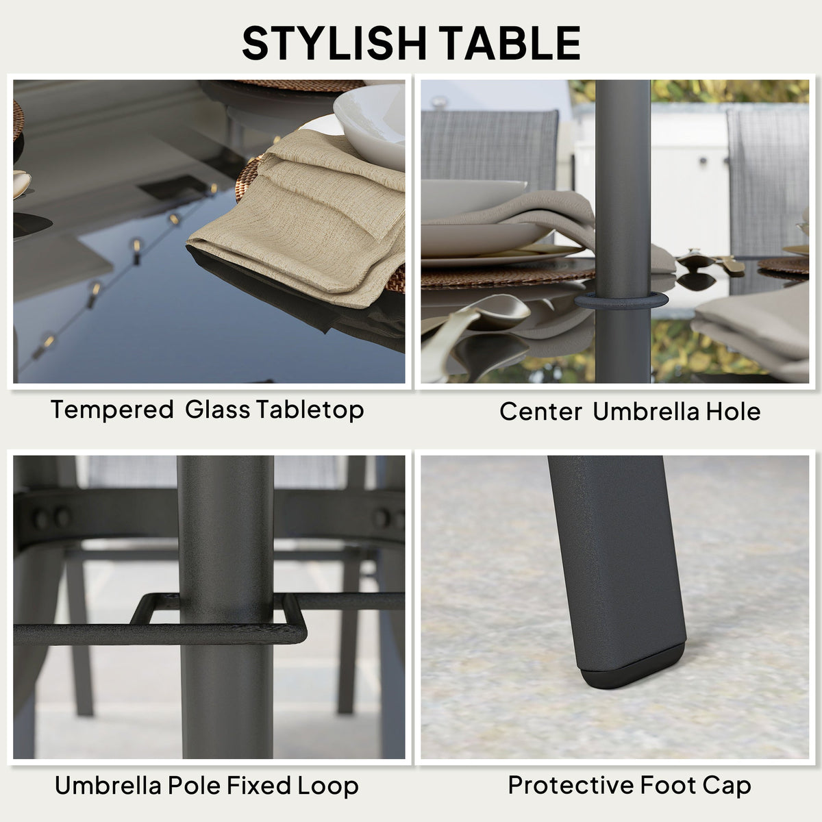 8-Piece Patio Dining Set with 9 Ft Umbrella, Mixed Gray — product view 6