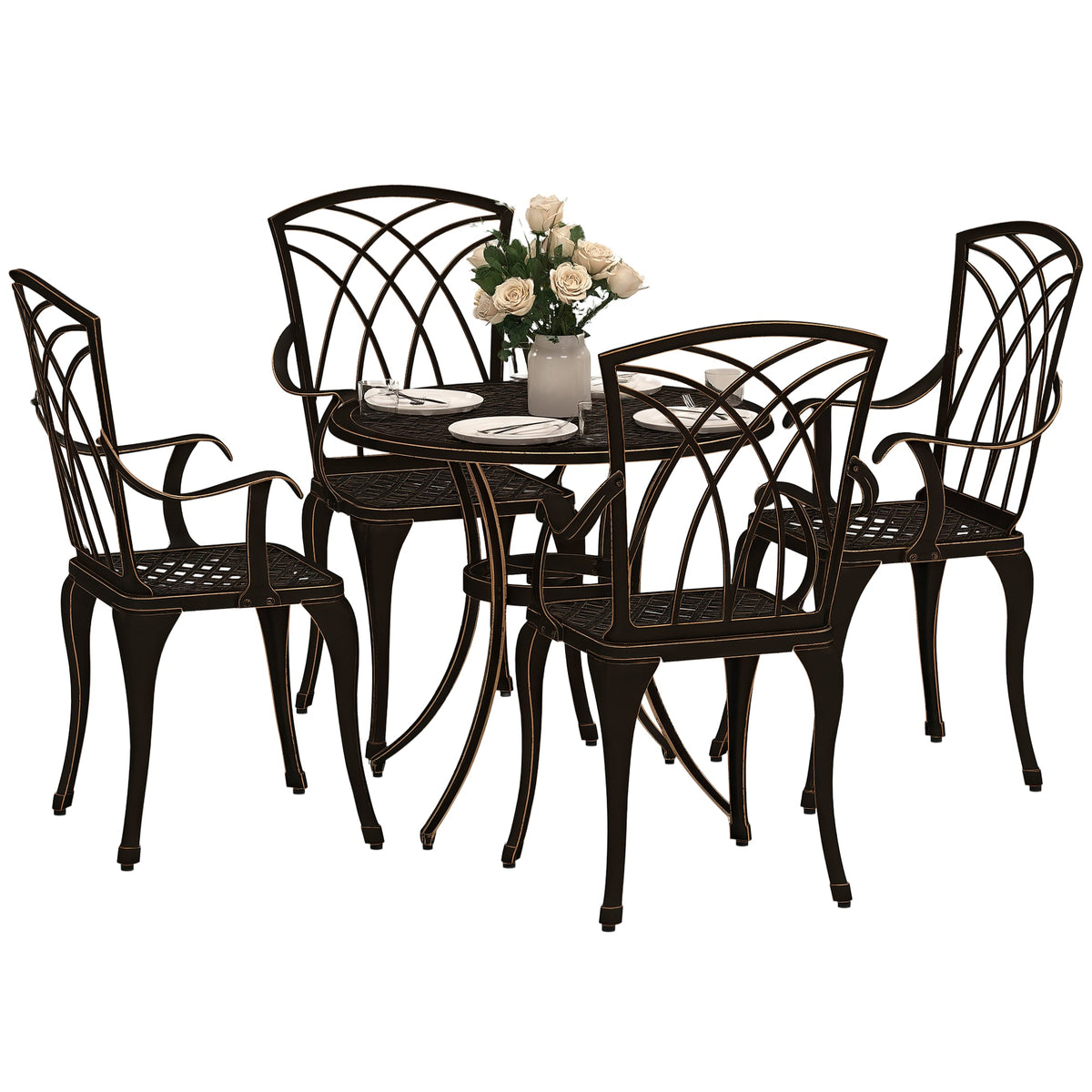 5 Piece Cast Aluminium Garden Dining Set with Parasol Hole, Bronze Tone — product view 1