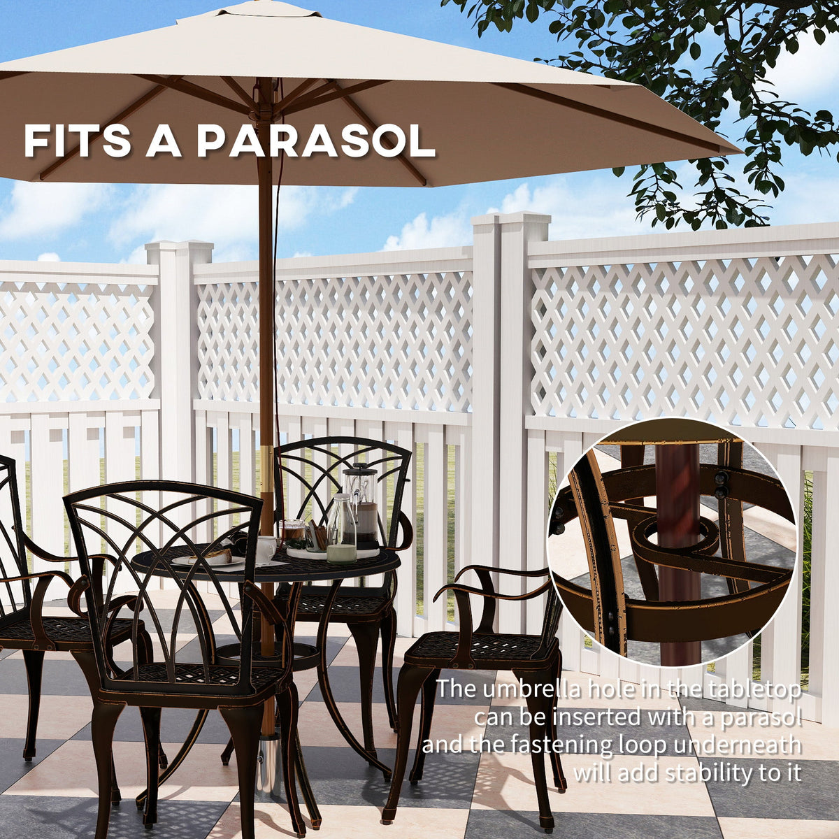 5 Piece Cast Aluminium Garden Dining Set with Parasol Hole, Bronze Tone — product view 7