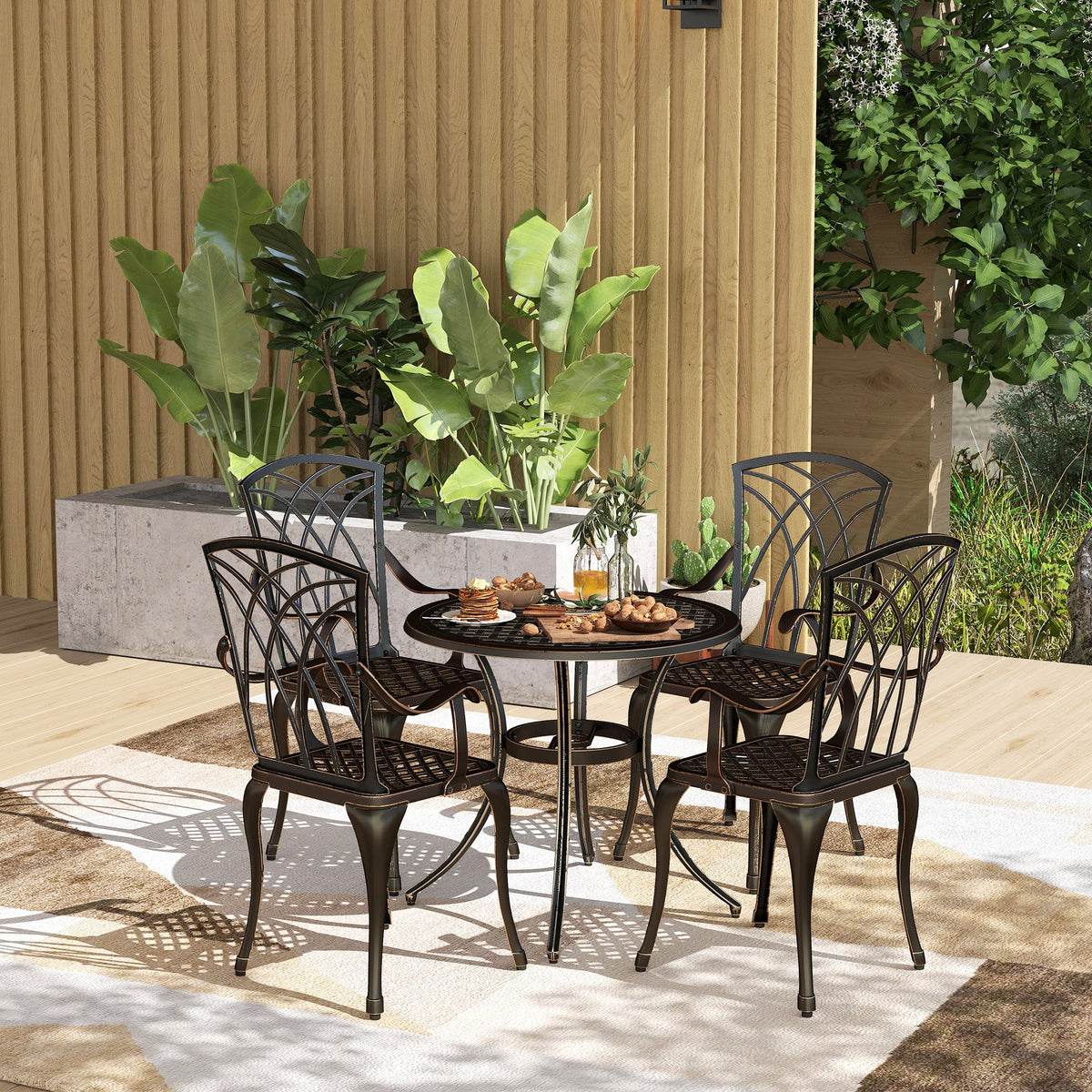 5 Piece Cast Aluminium Garden Dining Set with Parasol Hole, Bronze Tone — product view 3