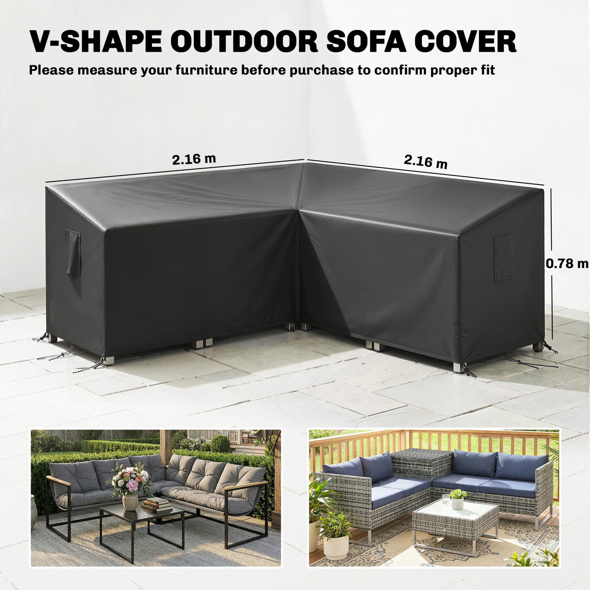 V-Shaped Garden Furniture Cover with Air Vent, 216 x 216 cm, Black — product view 5
