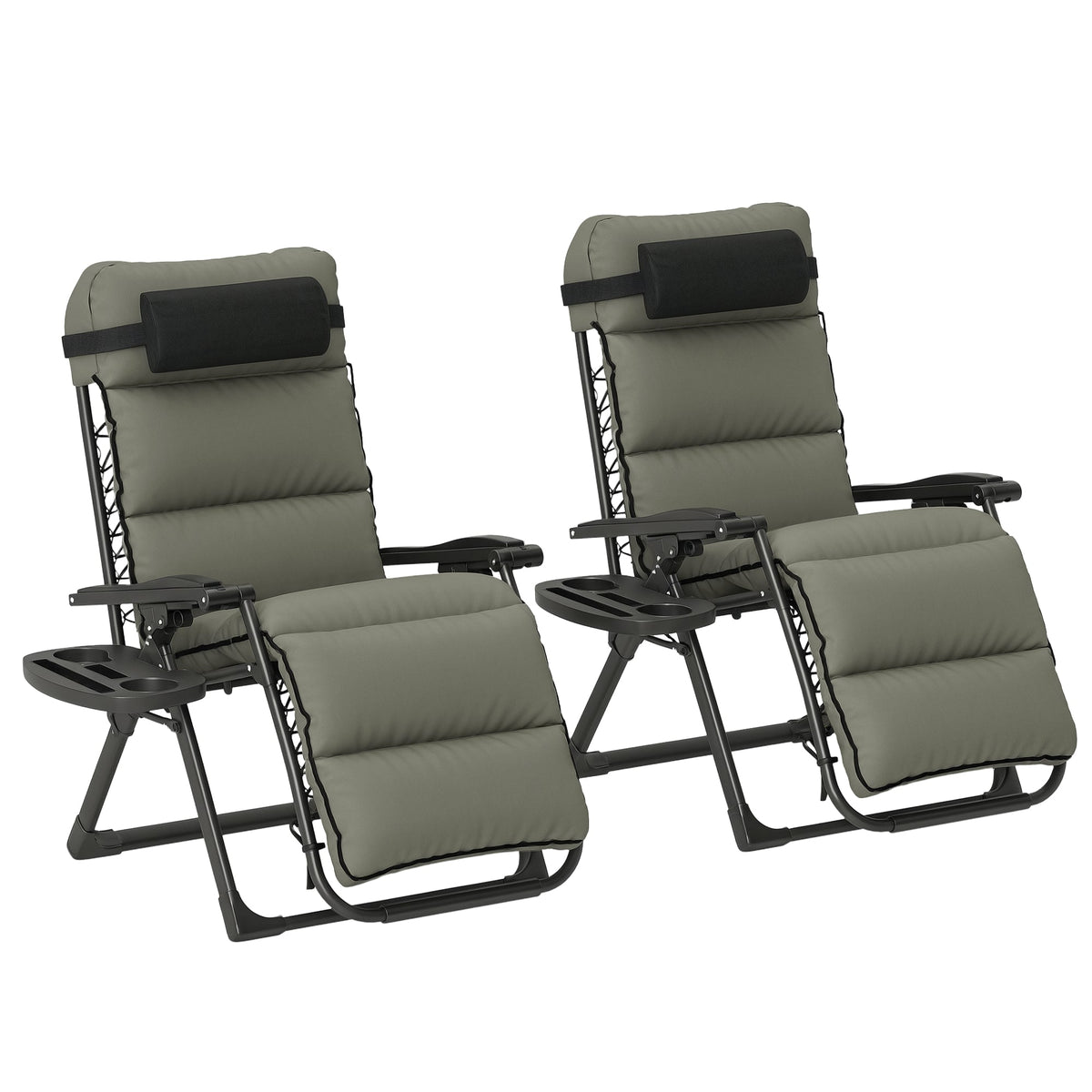 Set of 2 Zero Gravity Chairs with Cup and Phone Holder Tray, Grey — product view 1