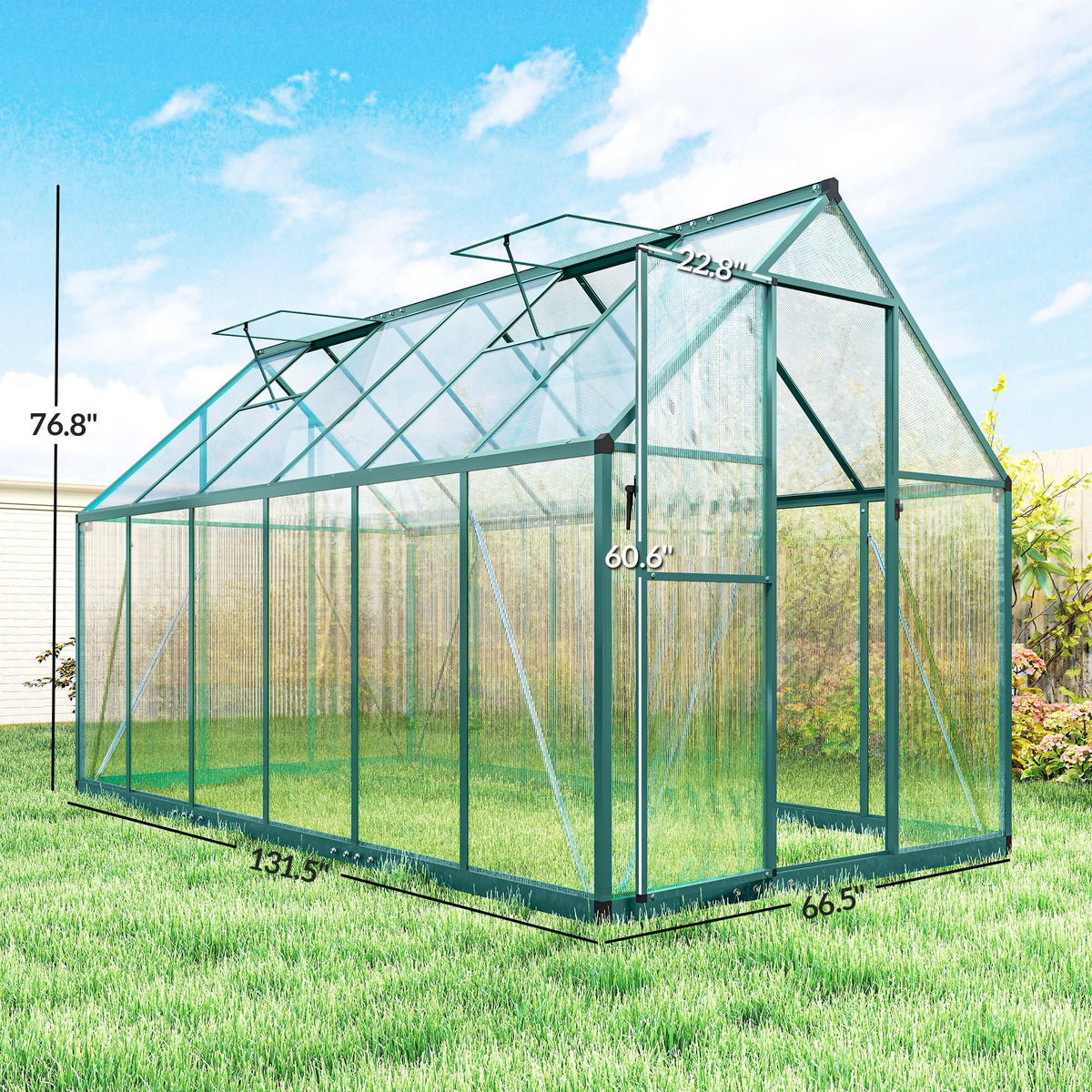 11' x 6' Polycarbonate Walk-in Greenhouse, Dark Green — product view 5