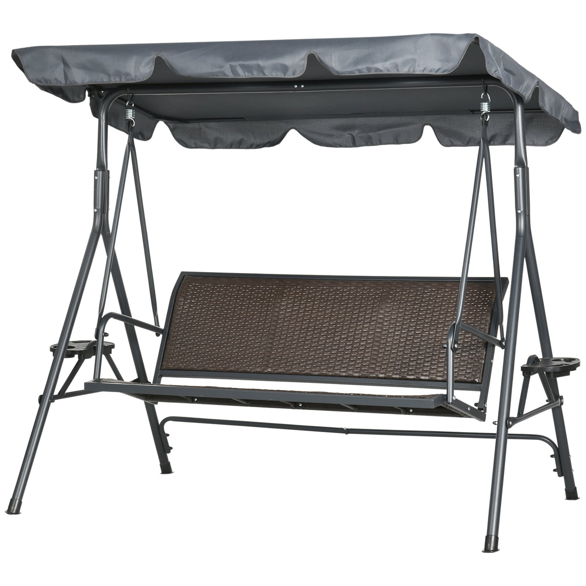 3 Seater Garden Swing Chair with Adjustable Canopy & Rattan Seat, Dark Grey — product view 2