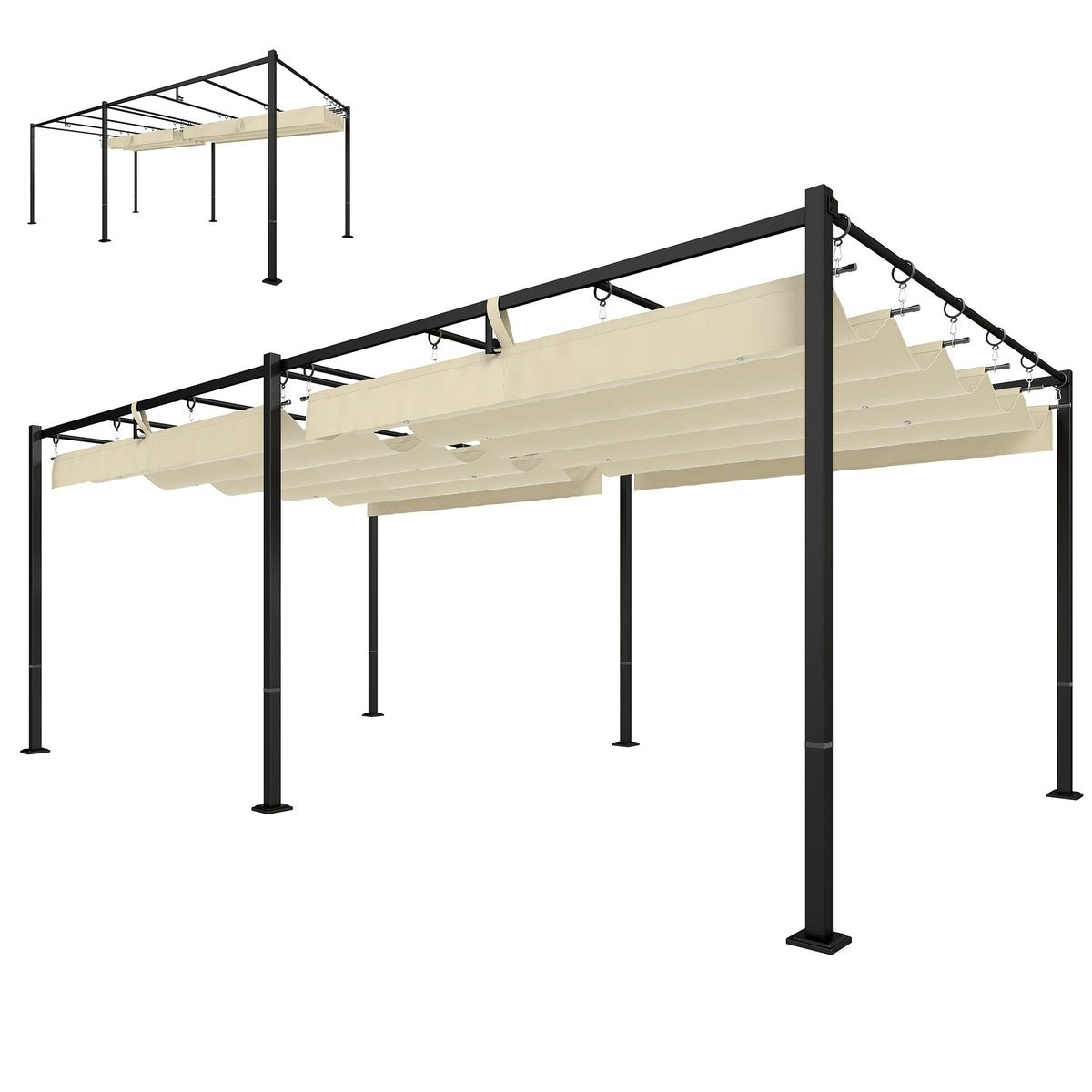 19' x 10' Pergola with Retractable Canopy, Cream White — product view 2