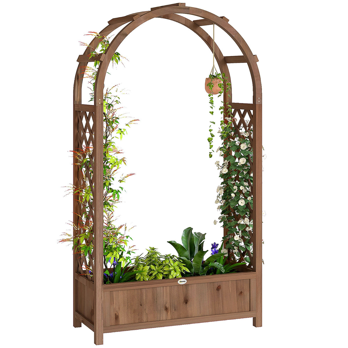 59.8" Raised Garden Bed with Arch Trellis for Climbing Plants, Dark Brown — product view 1