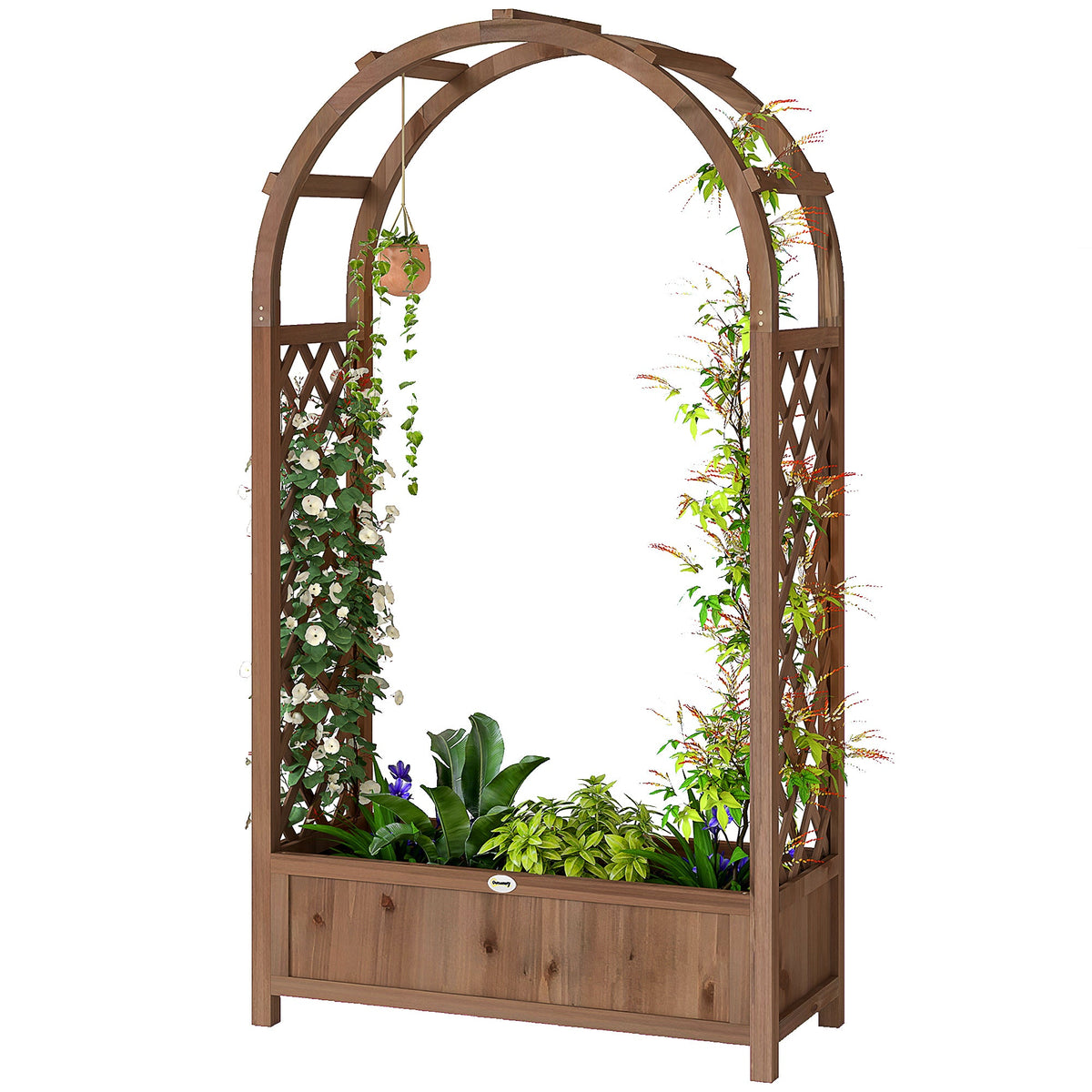 59.8" Raised Garden Bed with Arch Trellis for Climbing Plants, Dark Brown — product view 2