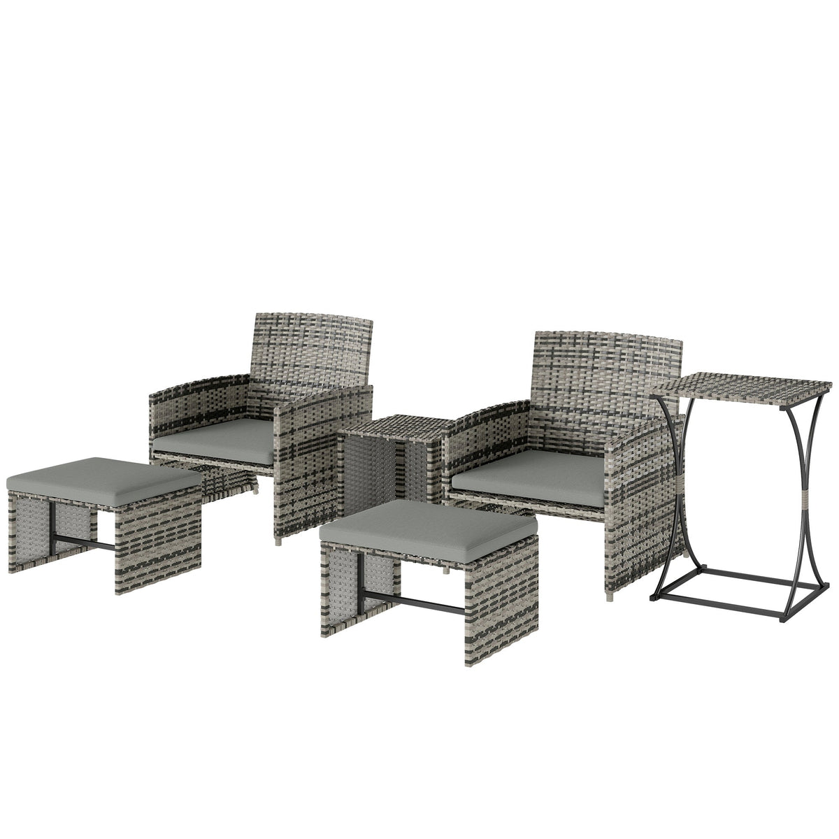 6 Piece Rattan Garden Furniture Set with 2 Nesting Tables, Grey — product view 2
