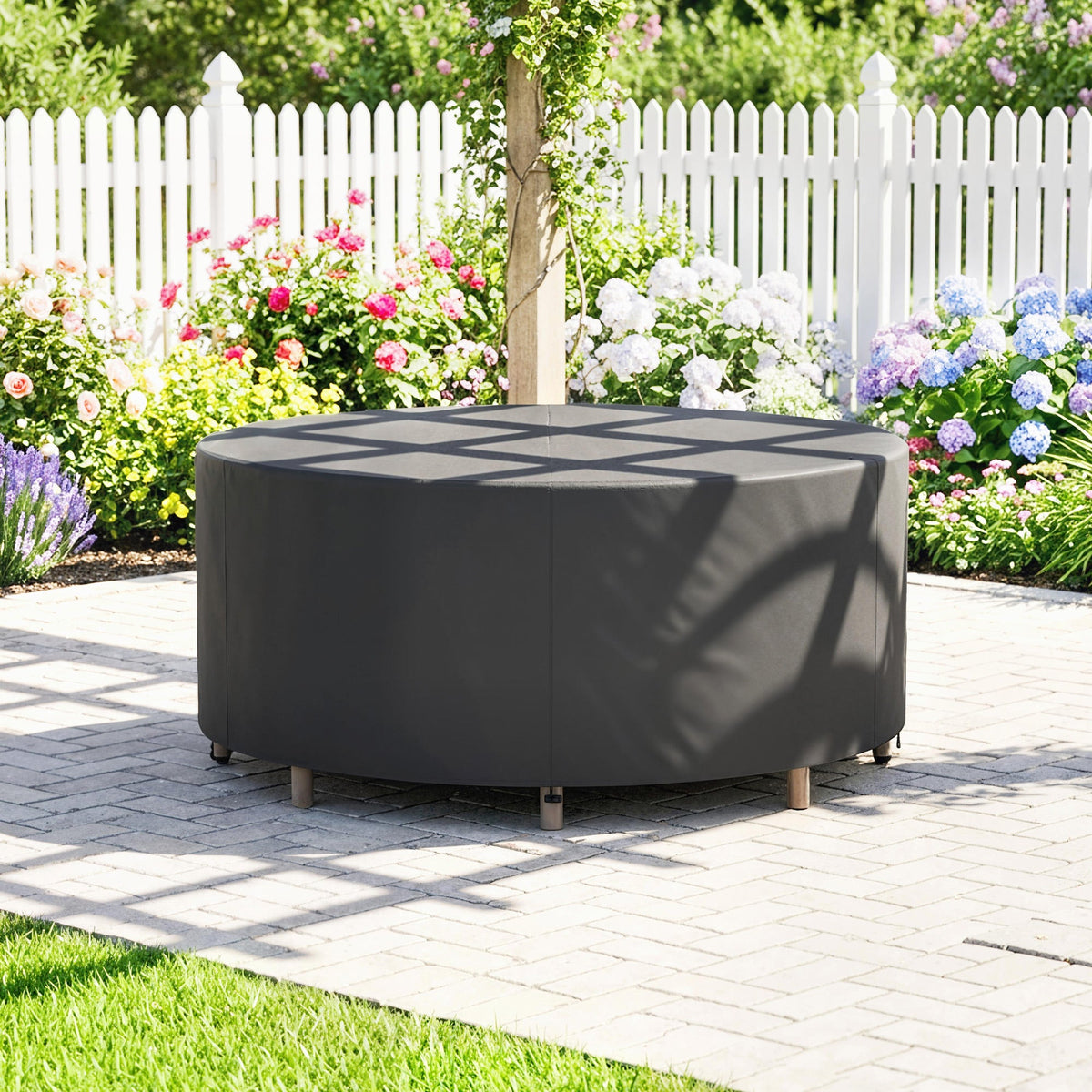 Round Garden Furniture Cover, 420D Oxford, 214 x 70 cm, Black — product view 3