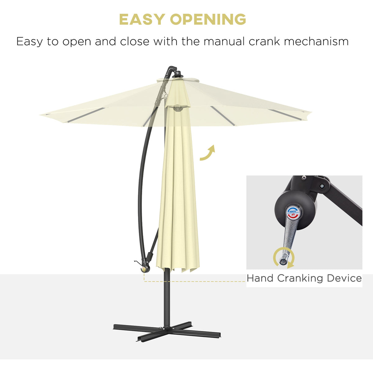 10' Deluxe Patio Umbrella with Crank and Cross Base, Beige — product view 6