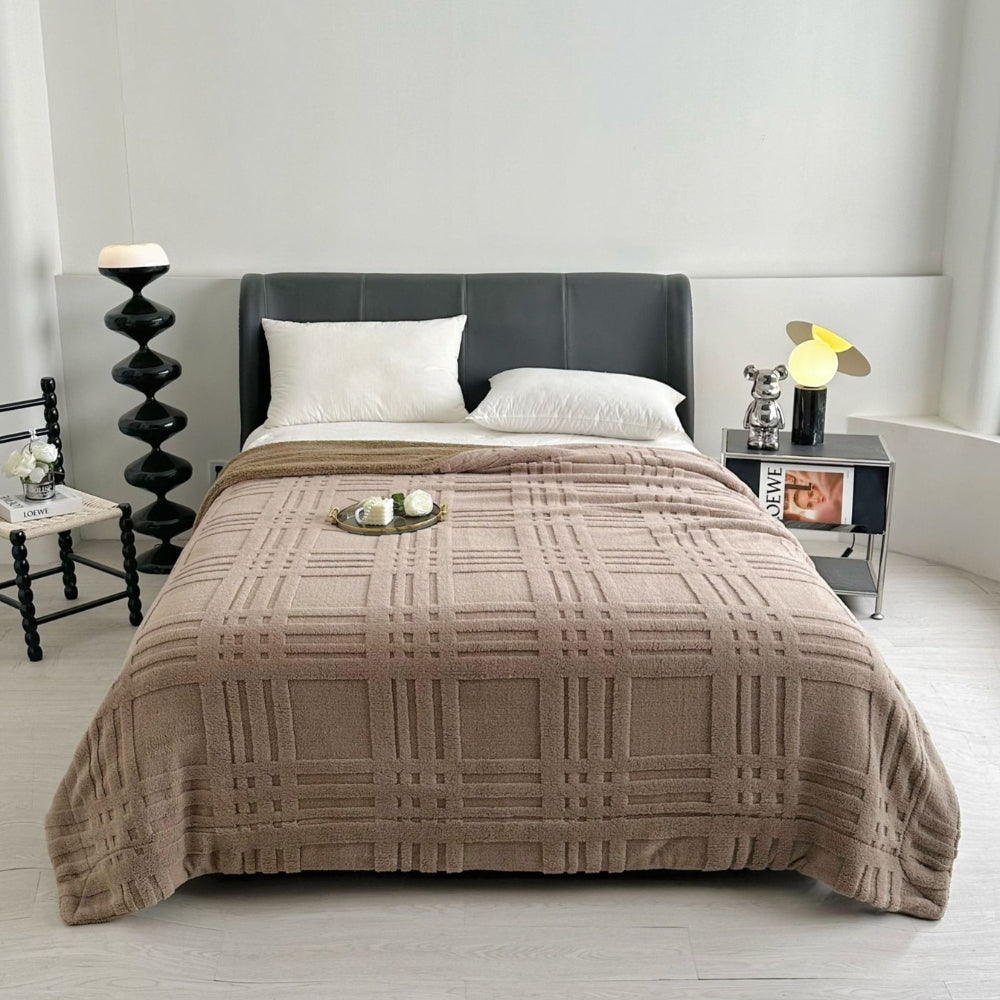 LoungeYard | Plaid Embossed Grid Pattern Winter Blanket — product view 4