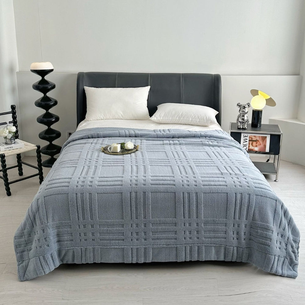 LoungeYard | Plaid Embossed Grid Pattern Winter Blanket — product view 5