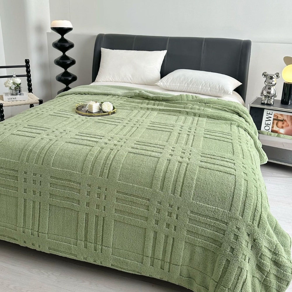 LoungeYard | Plaid Embossed Grid Pattern Winter Blanket — product view 2