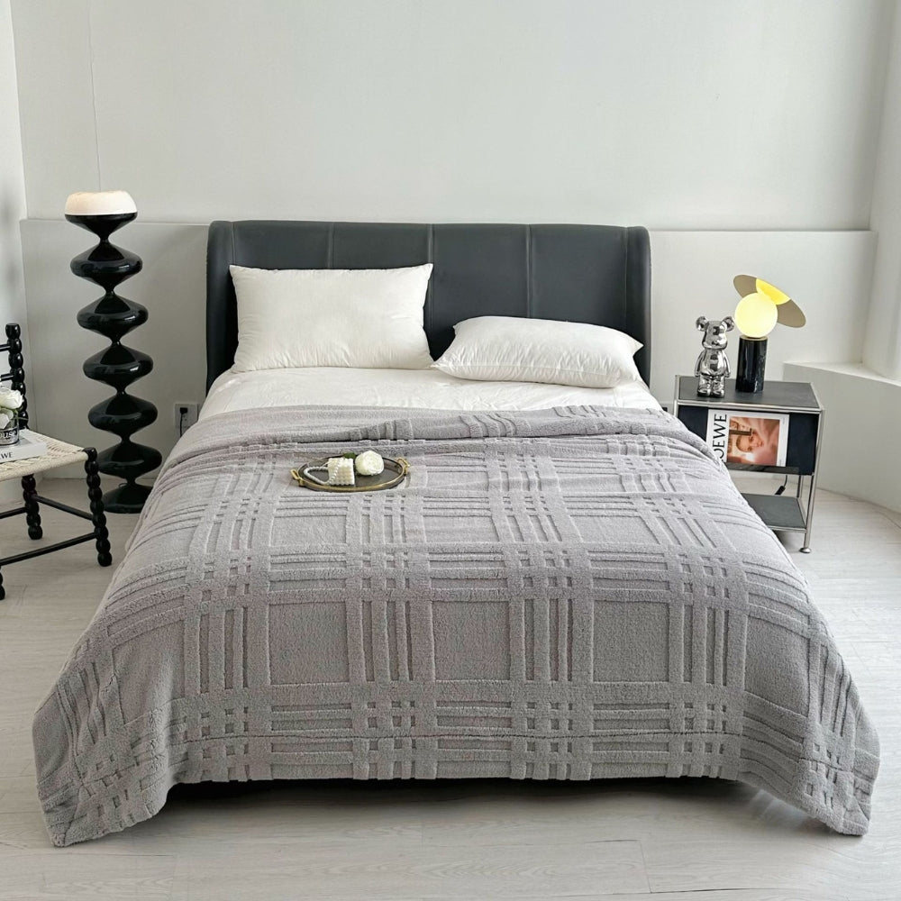 LoungeYard | Plaid Embossed Grid Pattern Winter Blanket — product view 6