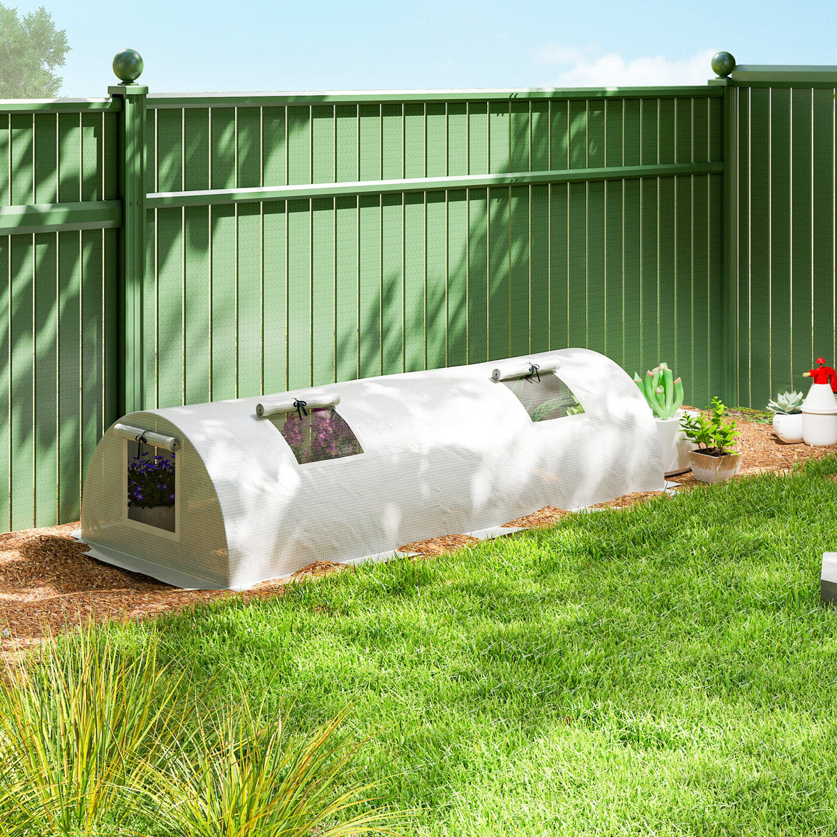 7' x 3' x 2' Portable Mini Greenhouse with 5 Mesh Windows, White — product view 4