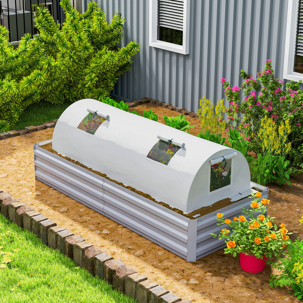 7' x 3' x 2' Portable Mini Greenhouse with 5 Mesh Windows, White — product view 3