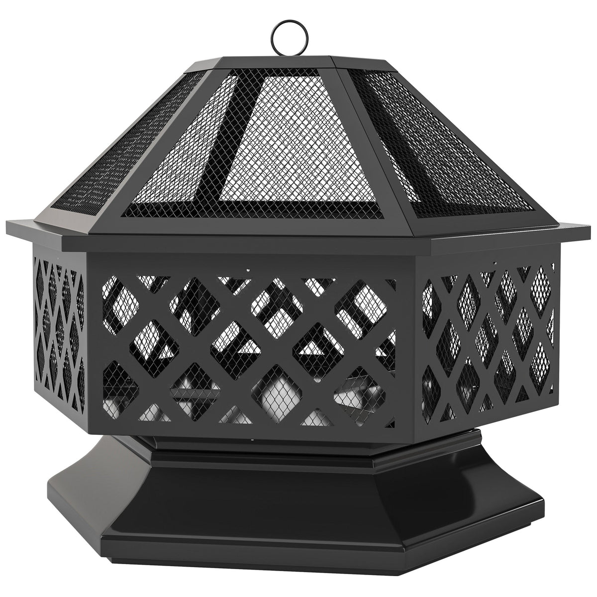 28" Outdoor Fire Pit Grill with Cooking Grate, Fire Poker and Spark Screen Lid — product view 2