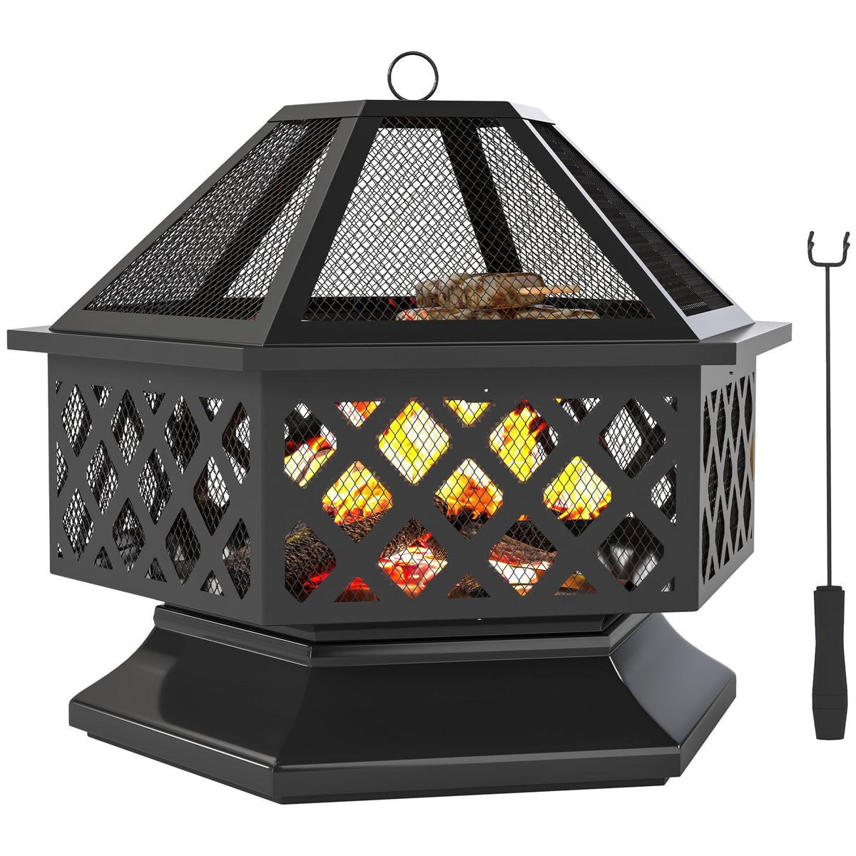 28" Outdoor Fire Pit Grill with Cooking Grate, Fire Poker and Spark Screen Lid — product view 1