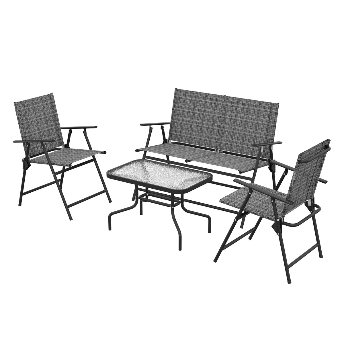 4 Piece Patio Furniture Set with Foldable Chairs & Glass Top Table, Mixed Grey — product view 2
