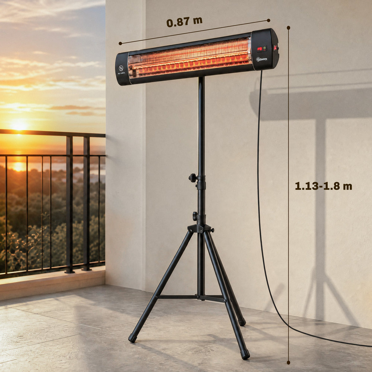 2500 W Infrared Patio Heater with Adjustable Tripod, IP65, 3 Heat Levels, Black — product view 5