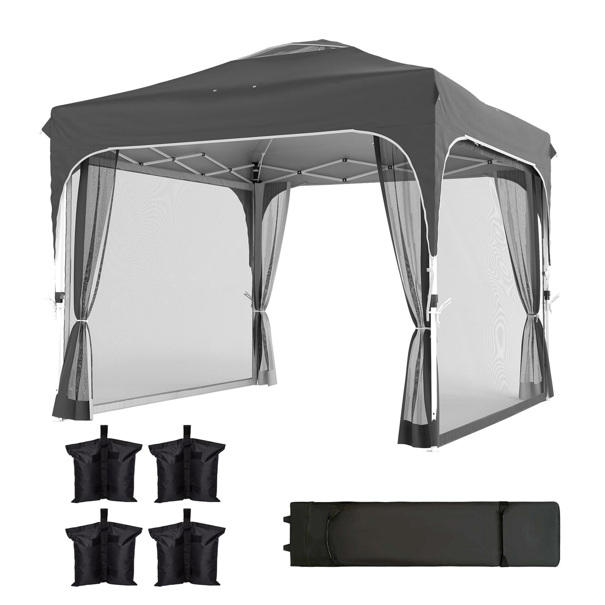 10 x 10 ft Pop Up Canopy Tent with Mosquito Netting and Sandbags, Dark Grey — product view 2
