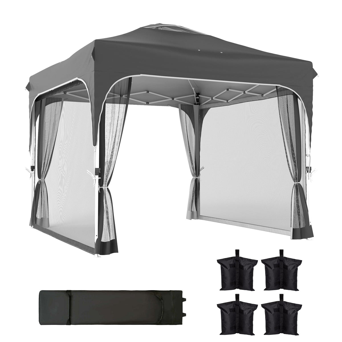 10 x 10 ft Pop Up Canopy Tent with Mosquito Netting and Sandbags, Dark Grey — product view 1