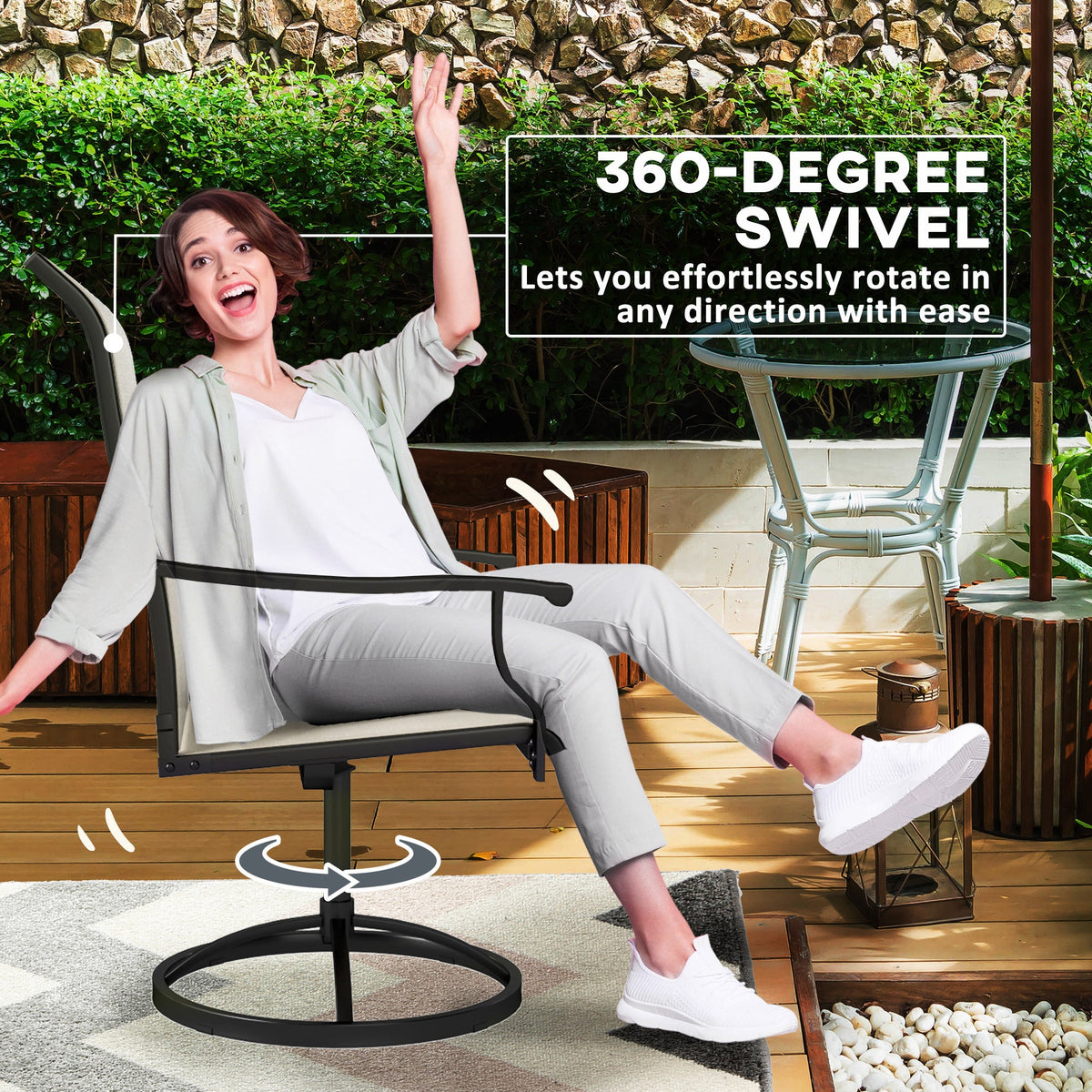 2-Piece Outdoor Patio Swivel Chairs, Beige — product view 6