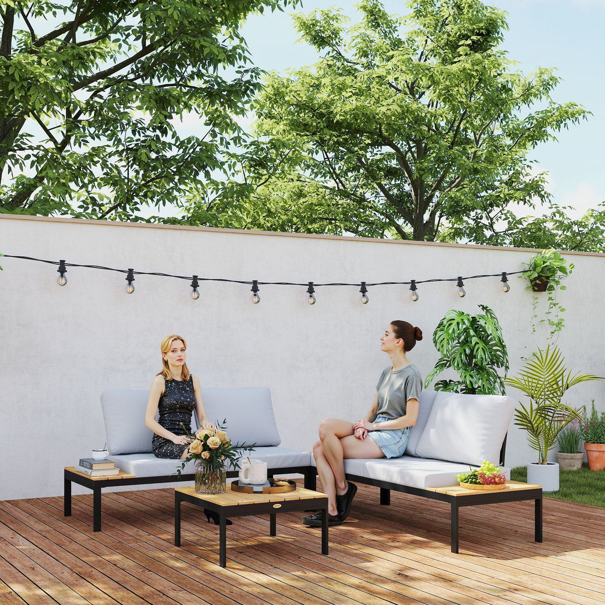 4 Piece L-Shaped Garden Furniture Set with 2 Coffee Tables, Teak — product view 4