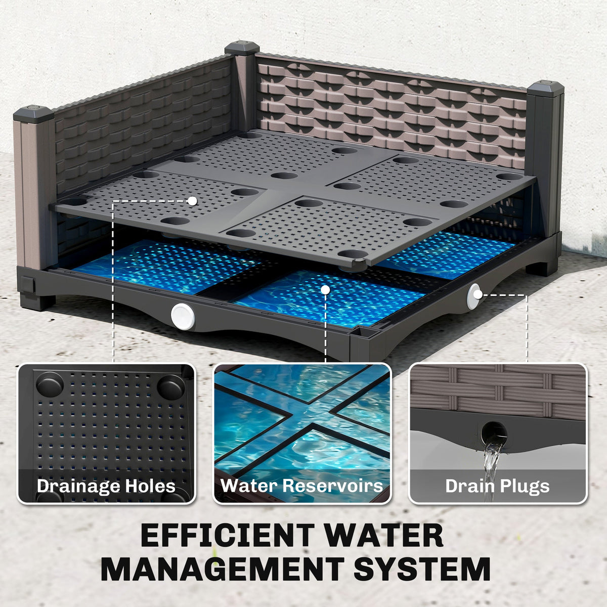 Self Watering Raised Garden Bed with Trellis, 40 x 40 x 179 cm, Black — product view 7