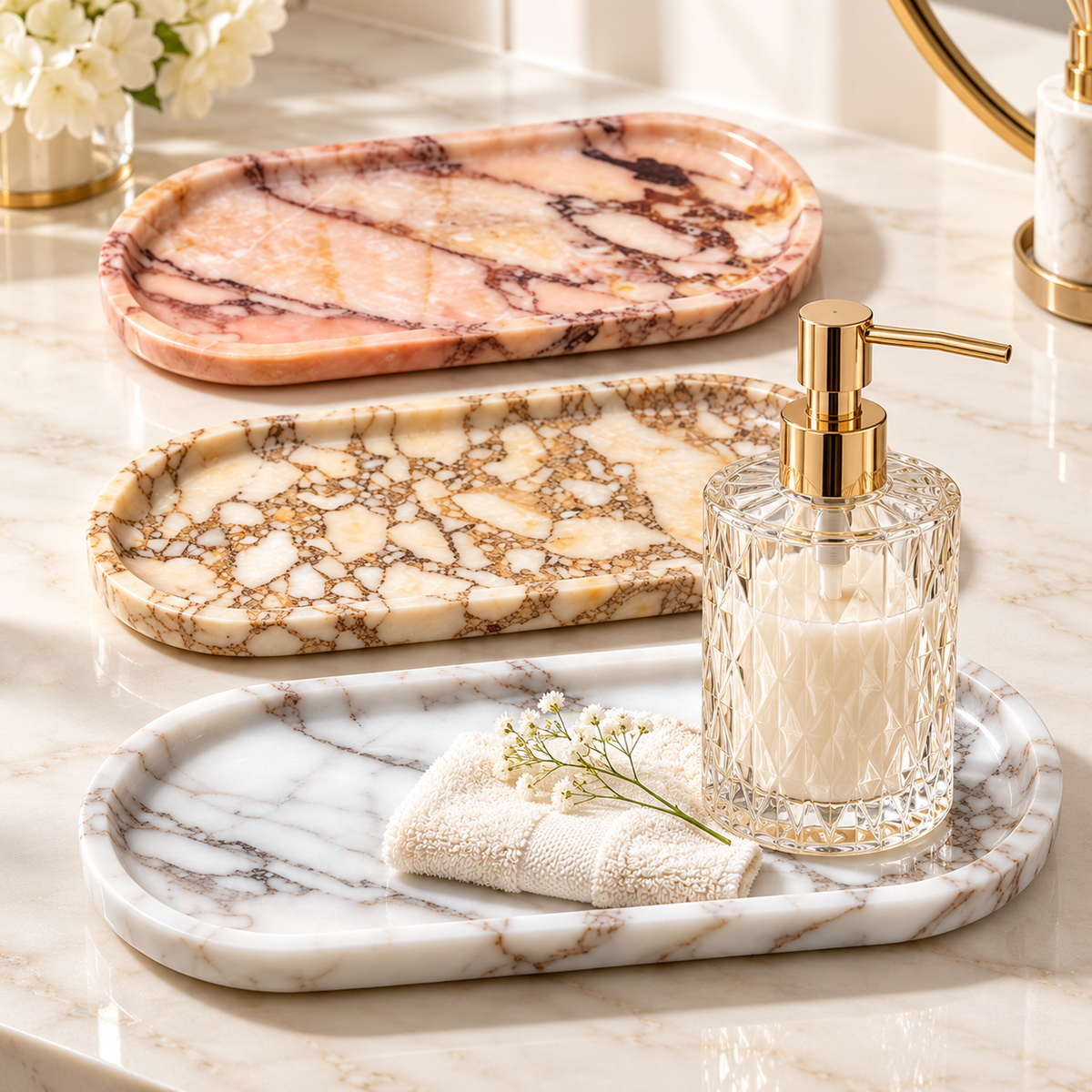 Decorative Marble-Effect Oval Vanity Tray LoungeYard — product view 1