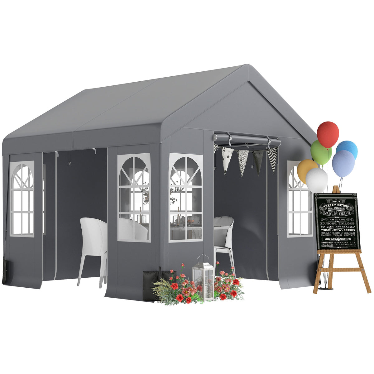 3 x 3 m Heavy Duty Garden Gazebo with Sides, Windows & 4 Weight Bags, Grey — product view 1
