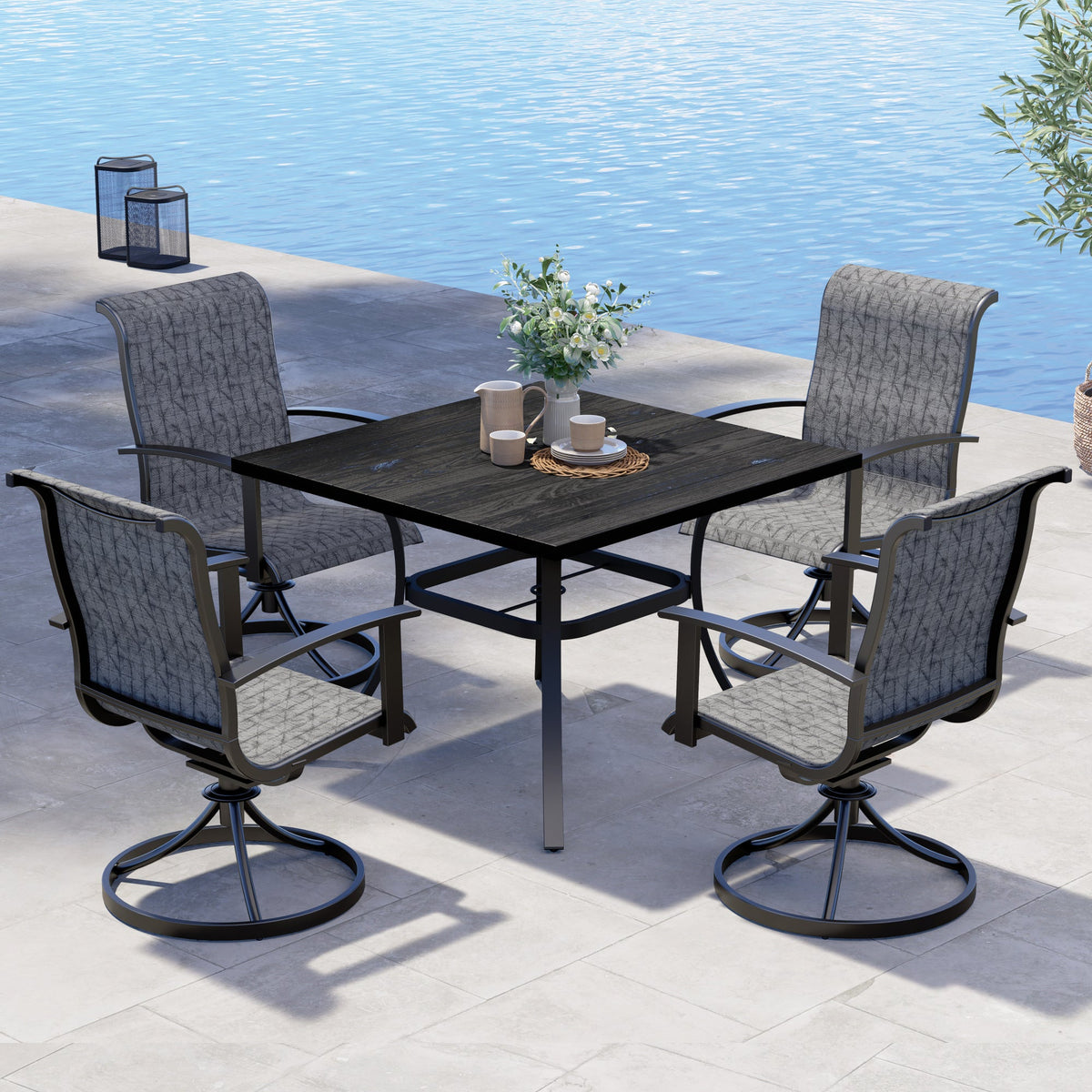 LOUNGE YARD Outdoor Dining Set - Black & Grey Plaid — product view 1