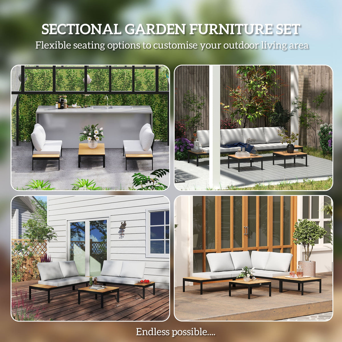 4 Piece L-Shaped Garden Furniture Set with 2 Coffee Tables, Teak — product view 6