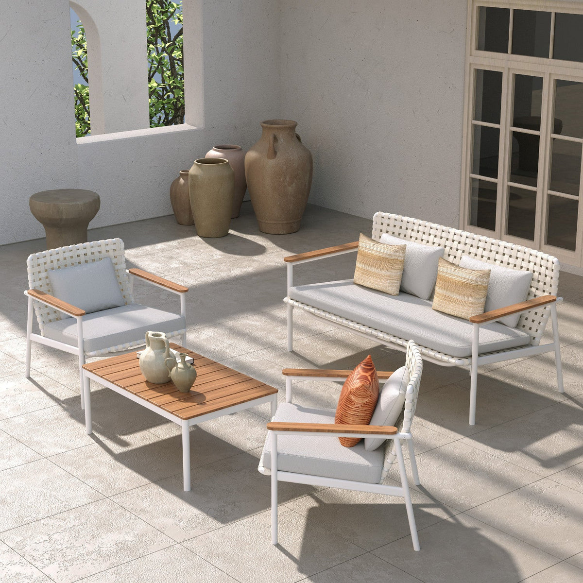 LOUNGE YARD 4-Seat Conversation Sofa Set, Kennae Wicker Outdoor Patio Furniture with Cushions — product view 3